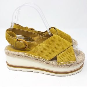 MARC FISHER YELLOW PERFORATED SUEDE PLATFORM GELLYN SANDALS
